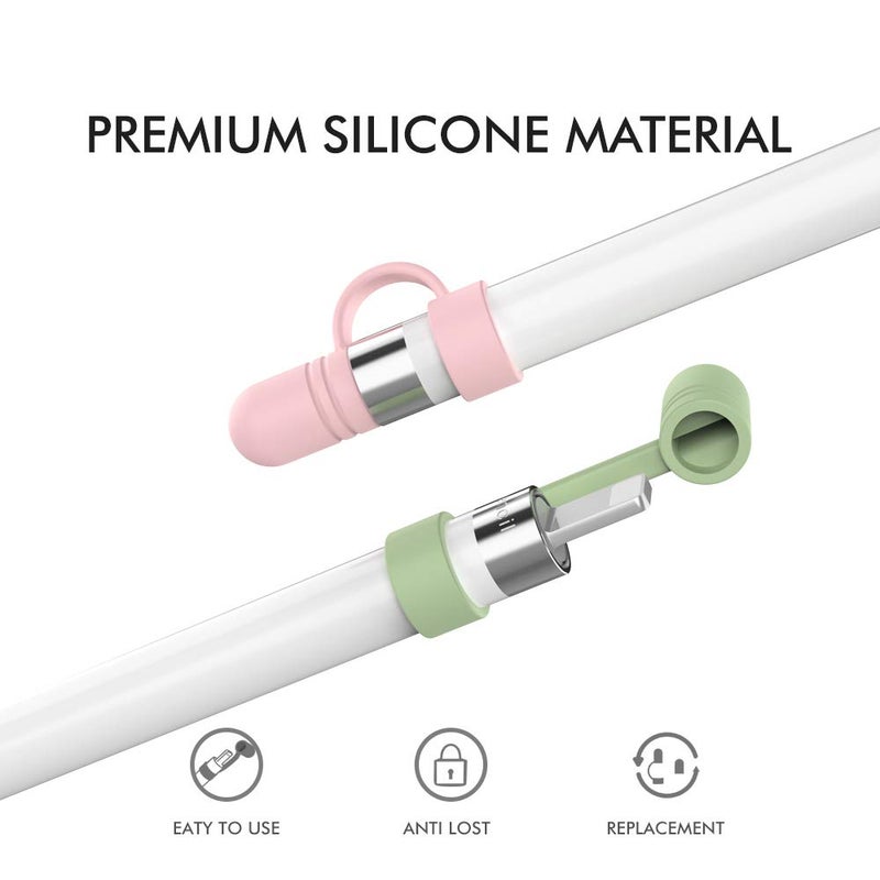 AhaStyle 3 Pack Cap Replacement Holder with Anti-Lost Strap Silicone Protective Cap Cover for Apple Pencil 1st Generation(White, Pink, Avocado Green) - Image 4